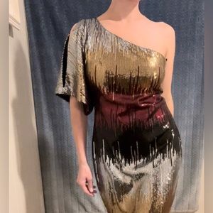 Bisou Bisou One Shoulder Sequin - silver • gold • black •  Dark Red Dress!